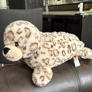 Plush Leopard Print Seal Stuffed Animal - Soft Cream Brown Plush